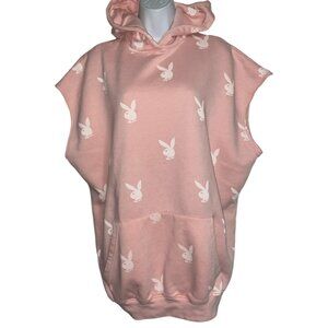 Sz.XL*PLAYBOY-Missguided*Pink/White Sleeveless Hoodie Sweatshirt